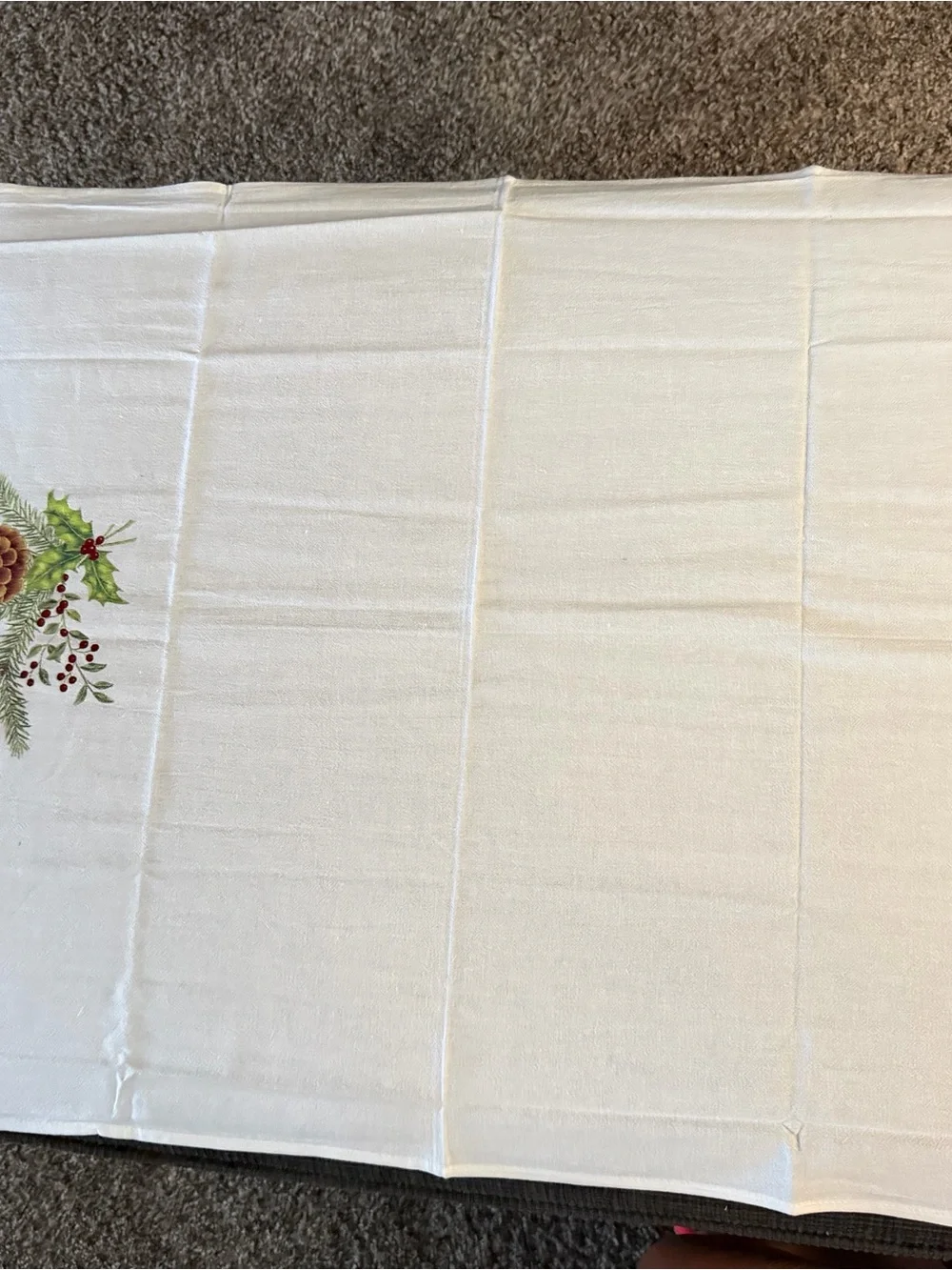 White Holiday Pinecone Spiced Hot Pad and tea towel.